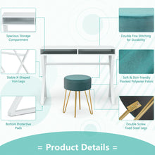 Load image into Gallery viewer, Gymax Vanity Table Set Writing Desk Makeup Table w/Round Velvet Ottoman Green