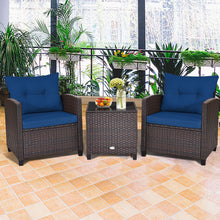Load image into Gallery viewer, Gymax 3PCS Outdoor Patio Rattan Conversation Set Garden Yard w/ Navy Cushions
