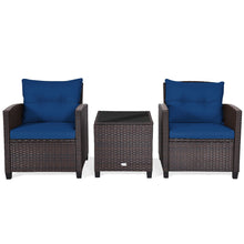 Load image into Gallery viewer, Gymax 3PCS Outdoor Patio Rattan Conversation Set Garden Yard w/ Navy Cushions