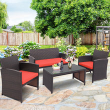 Load image into Gallery viewer, Gymax 4PCS Patio Conversation Set Outdoor Rattan Furniture Set w/ Red Cushions