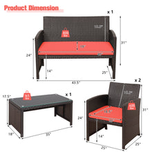 Load image into Gallery viewer, Gymax 4PCS Patio Conversation Set Outdoor Rattan Furniture Set w/ Red Cushions