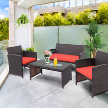 Load image into Gallery viewer, Gymax 4PCS Patio Conversation Set Outdoor Rattan Furniture Set w/ Red Cushions