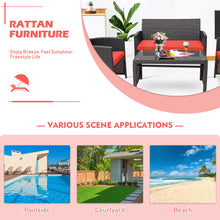 Load image into Gallery viewer, Gymax 4PCS Patio Conversation Set Outdoor Rattan Furniture Set w/ Red Cushions
