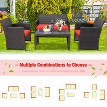 Load image into Gallery viewer, Gymax 4PCS Patio Conversation Set Outdoor Rattan Furniture Set w/ Red Cushions