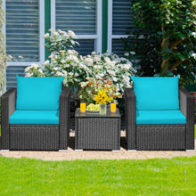 Load image into Gallery viewer, Gymax 3PCS Rattan Patio Conversation Furniture Set Outdoor w/ Turquoise Cushions