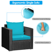 Load image into Gallery viewer, Gymax 3PCS Rattan Patio Conversation Furniture Set Outdoor w/ Turquoise Cushions