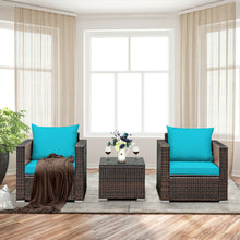 Load image into Gallery viewer, Gymax 3PCS Rattan Patio Outdoor Conversation Furniture Set w/ Turquoise Cushions