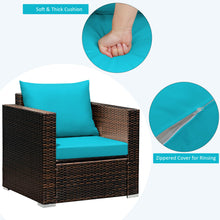 Load image into Gallery viewer, Gymax 3PCS Rattan Patio Outdoor Conversation Furniture Set w/ Turquoise Cushions