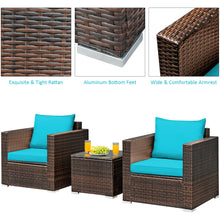 Load image into Gallery viewer, Gymax 3PCS Rattan Patio Outdoor Conversation Furniture Set w/ Turquoise Cushions