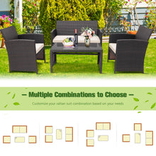 Load image into Gallery viewer, Gymax 4PCS Patio Conversation Set Outdoor Rattan Furniture Set w/ White Cushions