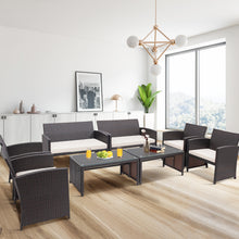 Load image into Gallery viewer, Gymax 8PCS Patio Conversation Set Outdoor Rattan Furniture Set w/ White Cushions