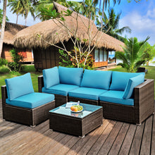 Load image into Gallery viewer, Gymax 5PCS Rattan Patio Conversation Set Sofa Furniture Set w/ Turquoise Cushions