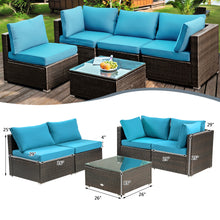 Load image into Gallery viewer, Gymax 5PCS Rattan Patio Conversation Set Sofa Furniture Set w/ Turquoise Cushions