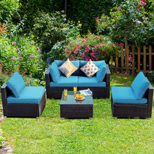 Load image into Gallery viewer, Gymax 5PCS Rattan Patio Conversation Set Sofa Furniture Set w/ Turquoise Cushions