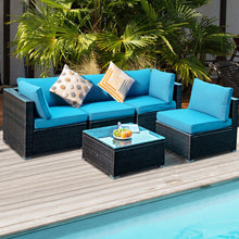 Load image into Gallery viewer, Gymax 5PCS Rattan Patio Conversation Set Sofa Furniture Set w/ Turquoise Cushions