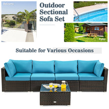 Load image into Gallery viewer, Gymax 5PCS Rattan Patio Conversation Set Sofa Furniture Set w/ Turquoise Cushions