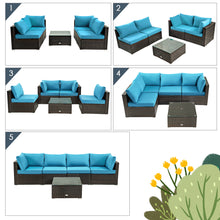 Load image into Gallery viewer, Gymax 5PCS Rattan Patio Conversation Set Sofa Furniture Set w/ Turquoise Cushions