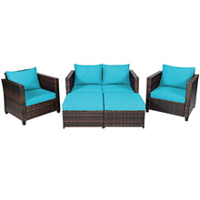 Load image into Gallery viewer, Gymax 5PCS Outdoor Patio Rattan Conversation Sofa Furniture Set w/ Turquoise Cushions