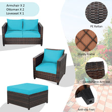 Load image into Gallery viewer, Gymax 5PCS Outdoor Patio Rattan Conversation Sofa Furniture Set w/ Turquoise Cushions