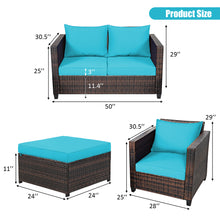 Load image into Gallery viewer, Gymax 5PCS Outdoor Patio Rattan Conversation Sofa Furniture Set w/ Turquoise Cushions
