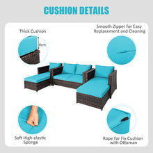 Load image into Gallery viewer, Gymax 5PCS Outdoor Patio Rattan Conversation Sofa Furniture Set w/ Turquoise Cushions
