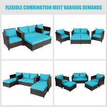 Load image into Gallery viewer, Gymax 5PCS Outdoor Patio Rattan Conversation Sofa Furniture Set w/ Turquoise Cushions