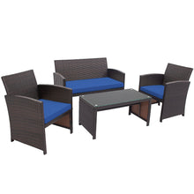 Load image into Gallery viewer, Gymax 4PCS Patio Conversation Set Outdoor Rattan Furniture Set w/ Navy Cushions