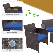 Load image into Gallery viewer, Gymax 4PCS Patio Conversation Set Outdoor Rattan Furniture Set w/ Navy Cushions
