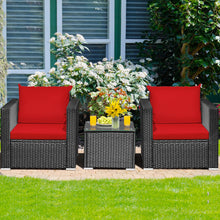 Load image into Gallery viewer, Gymax 3PCS Rattan Patio Conversation Furniture Set Outdoor w/ Red Cushions