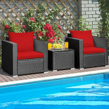 Load image into Gallery viewer, Gymax 3PCS Rattan Patio Conversation Furniture Set Outdoor w/ Red Cushions