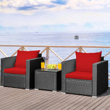 Load image into Gallery viewer, Gymax 3PCS Rattan Patio Conversation Furniture Set Outdoor w/ Red Cushions