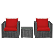 Load image into Gallery viewer, Gymax 3PCS Rattan Patio Conversation Furniture Set Outdoor w/ Red Cushions