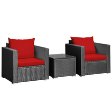 Load image into Gallery viewer, Gymax 3PCS Rattan Patio Conversation Furniture Set Outdoor w/ Red Cushions