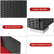 Load image into Gallery viewer, Gymax 3PCS Rattan Patio Conversation Furniture Set Outdoor w/ Red Cushions