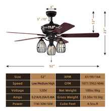 Load image into Gallery viewer, Gymax 52'' Ceiling Fan w/ Lights 5 Reversible Blades 3 Lights Retro Ceiling Fan