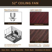 Load image into Gallery viewer, Gymax 52'' Ceiling Fan w/ Lights 5 Reversible Blades 3 Lights Retro Ceiling Fan