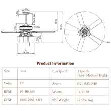 Load image into Gallery viewer, Gymax 52'' Ceiling Fan Light 5 Bronze Finished Reversible Blades w/Pull Chain