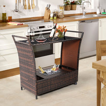 Load image into Gallery viewer, Gymax Rattan Patio Bar Cart Beverage Bar Counter Table w/ Wheels & Ice Bucket