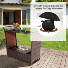 Load image into Gallery viewer, Gymax Rattan Patio Bar Cart Beverage Bar Counter Table w/ Wheels & Ice Bucket
