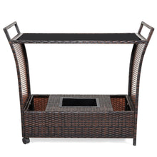Load image into Gallery viewer, Gymax Rattan Patio Bar Cart Beverage Bar Counter Table w/ Wheels & Ice Bucket