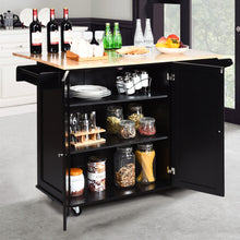 Load image into Gallery viewer, Gymax Drop-Leaf Kitchen Island Trolley Cart Wood Storage Cabinet w/ Spice Rack Black