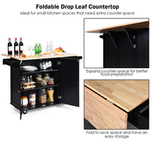 Load image into Gallery viewer, Gymax Drop-Leaf Kitchen Island Trolley Cart Wood Storage Cabinet w/ Spice Rack Black