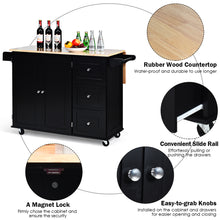 Load image into Gallery viewer, Gymax Drop-Leaf Kitchen Island Trolley Cart Wood Storage Cabinet w/ Spice Rack Black