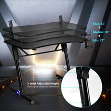 Load image into Gallery viewer, Gymax Gaming Computer Desk Height Adjustable w/ LED Light & Gaming Handle Rack