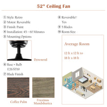 Load image into Gallery viewer, Gymax 52'' Retro Ceiling Fan Lamp w/Glass Shade Reversible Blade Remote Control
