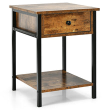 Load image into Gallery viewer, Gymax Industrial End Side Table Nightstand with Drawer Shelf Rustic Brown