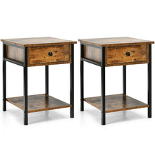 Load image into Gallery viewer, Gymax 2PCS Industrial End Side Table Nightstand with Drawer Shelf Rustic Brown