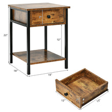 Load image into Gallery viewer, Gymax 2PCS Industrial End Side Table Nightstand with Drawer Shelf Rustic Brown