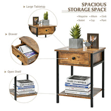 Load image into Gallery viewer, Gymax 2PCS Industrial End Side Table Nightstand with Drawer Shelf Rustic Brown