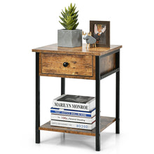 Load image into Gallery viewer, Gymax 2PCS Industrial End Side Table Nightstand with Drawer Shelf Rustic Brown